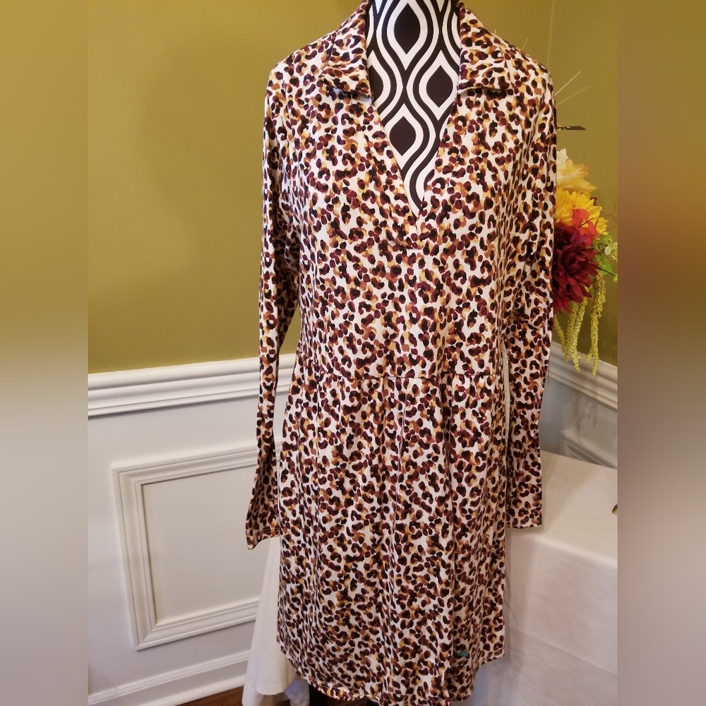 Bebop Be You Be Free Long Sleeve Brown Tan Animal Print Dress Large